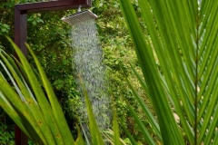 Outdoor shower with hot water and view of the Pacific Ocean