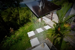 Outdoor shower with hot water and view of the Pacific Ocean