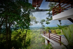 Outdoor shower with hot water and view of the Pacific Ocean